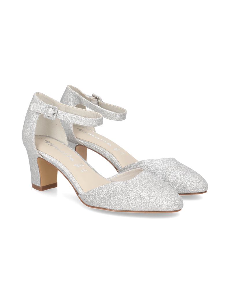 TAMARIS-Textil-Pumps-silber