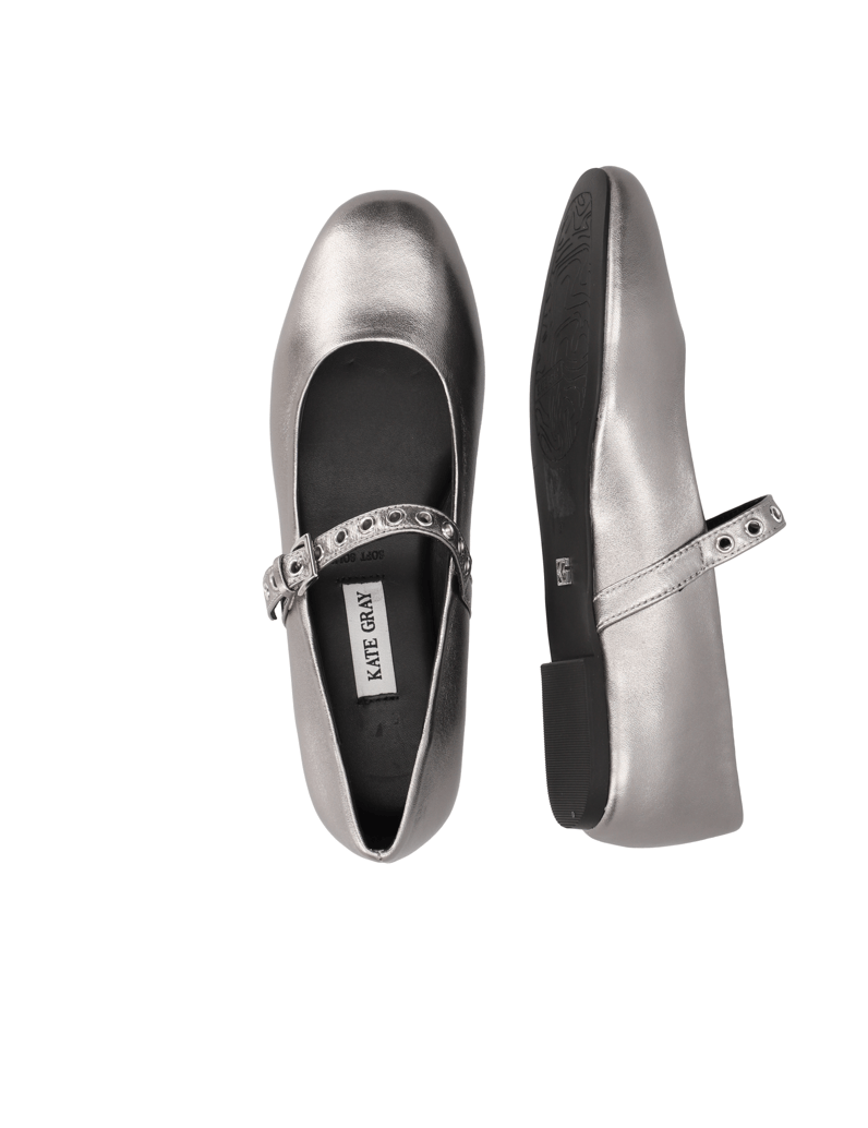 Kate-Gray-Glattleder-Ballerina-silber