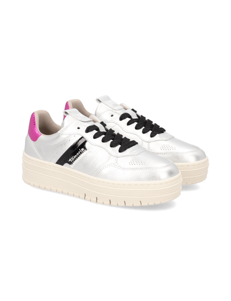 TAMARIS-Glattleder-Sneaker-silber