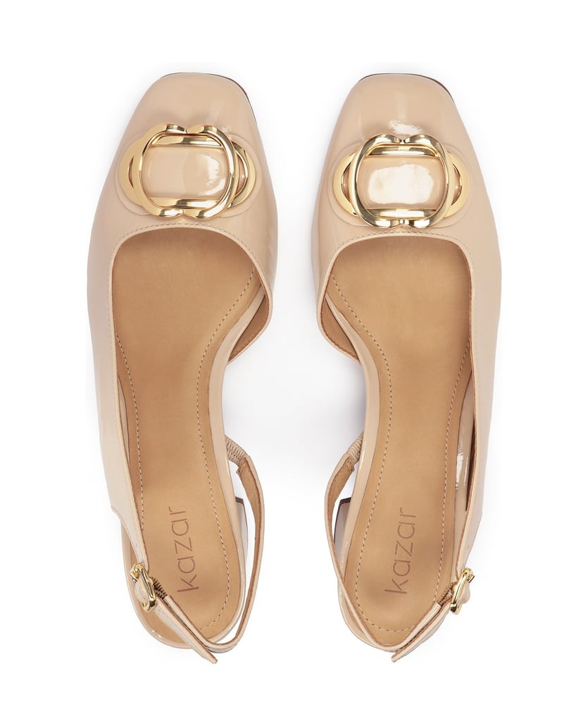 Kazar-Lacklederpumps-mit-offenem-Absatz-auf-niedrigem-Pfosten-beige