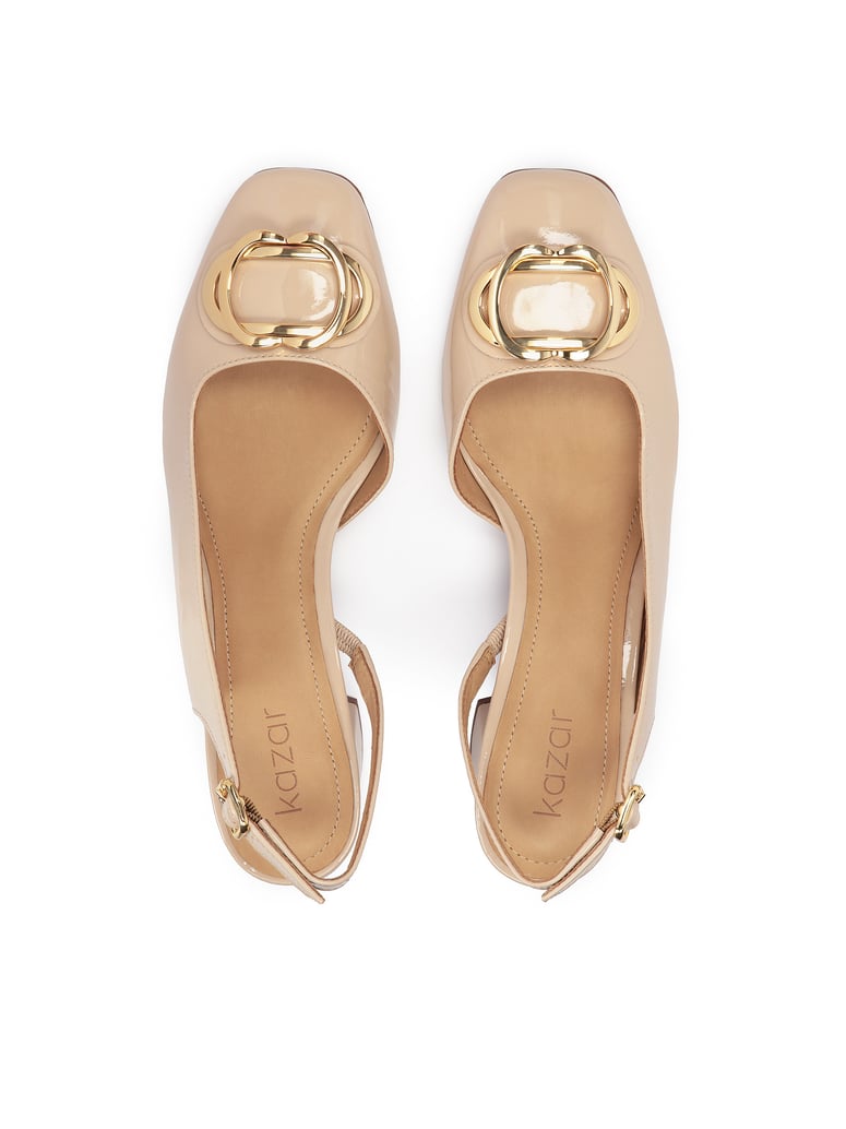 Kazar-Lacklederpumps-mit-offenem-Absatz-auf-niedrigem-Pfosten-beige