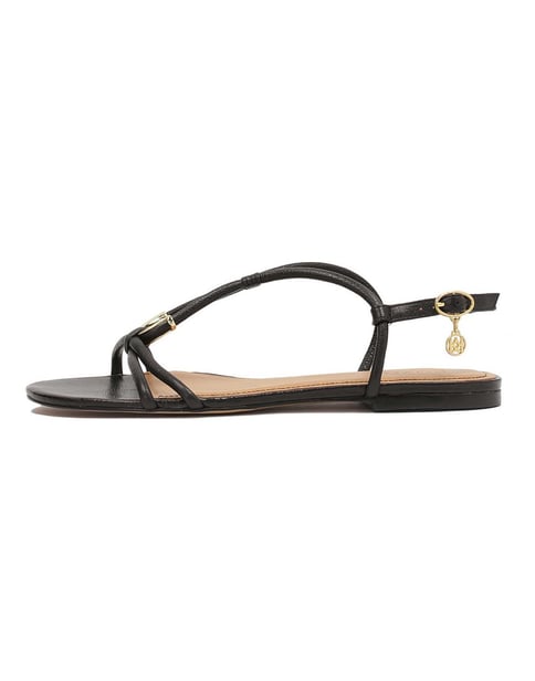 Schwarze Ledersandalen mit Schmuckverzierung