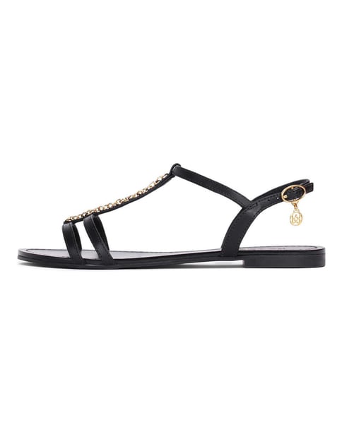 Schwarze Damen-Sandalen mit flacher Sohle