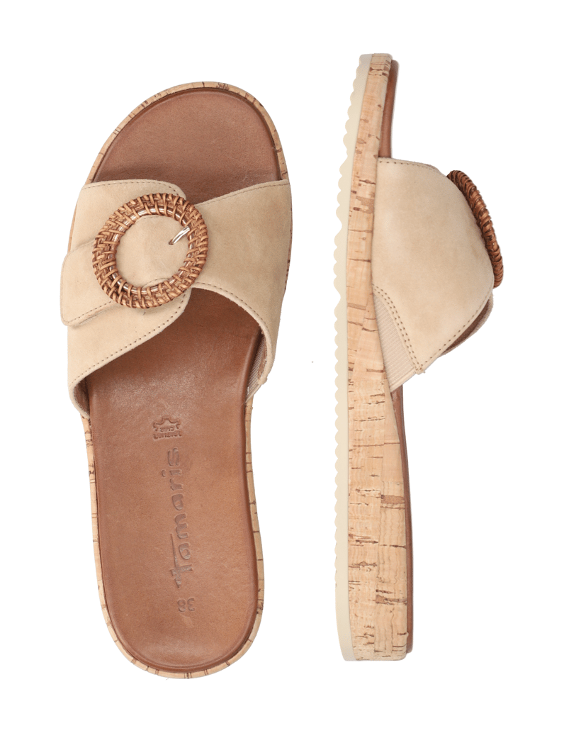 TAMARIS-Veloursleder-Pantoffel-beige