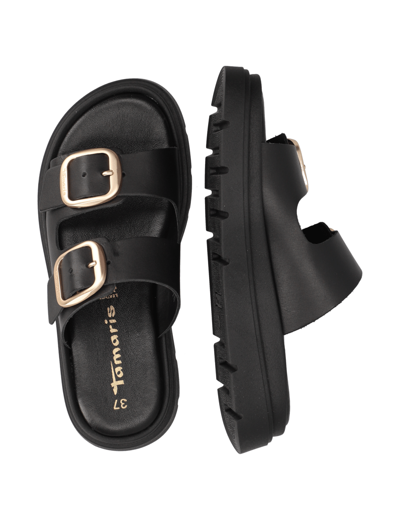 TAMARIS-Glattleder-Pantoffel-schwarz