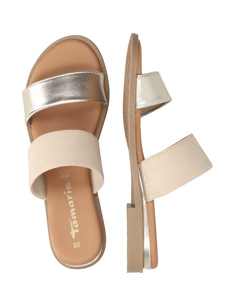 TAMARIS-Lederkombination-Pantoffel-beige