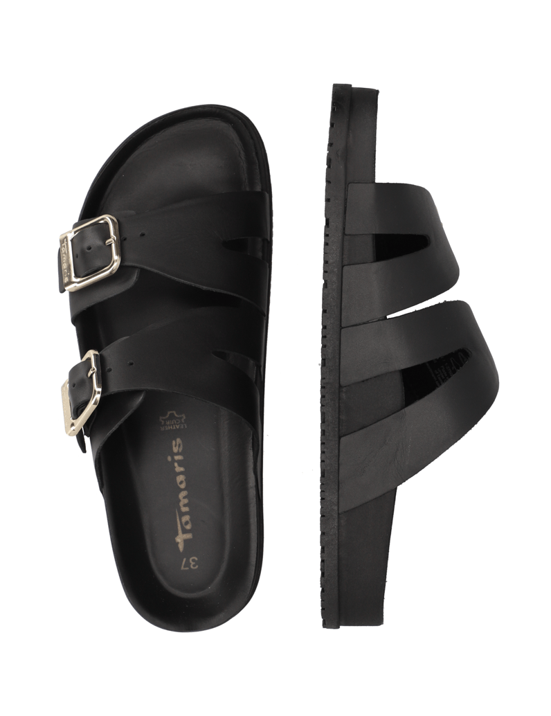 TAMARIS-Glattleder-Pantoffel-schwarz