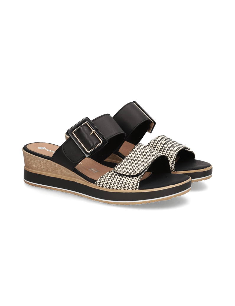 Remonte-Lederkombination-Pantoffel-schwarz