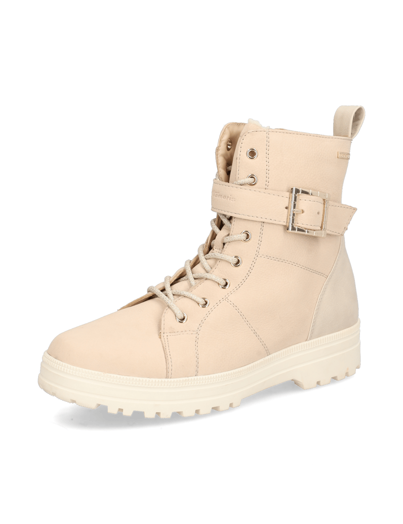 TAMARIS-Comfort-Lederkombination-Schnürboot-beige