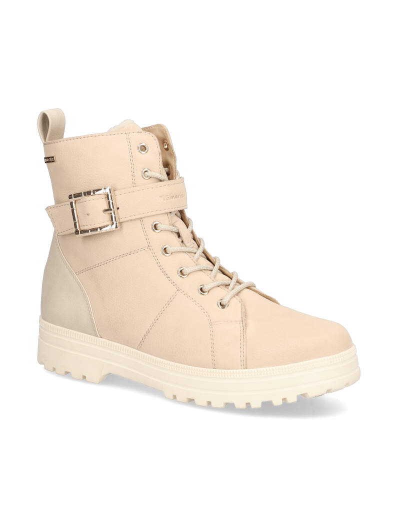 TAMARIS-Comfort-Lederkombination-Schnürboot-beige