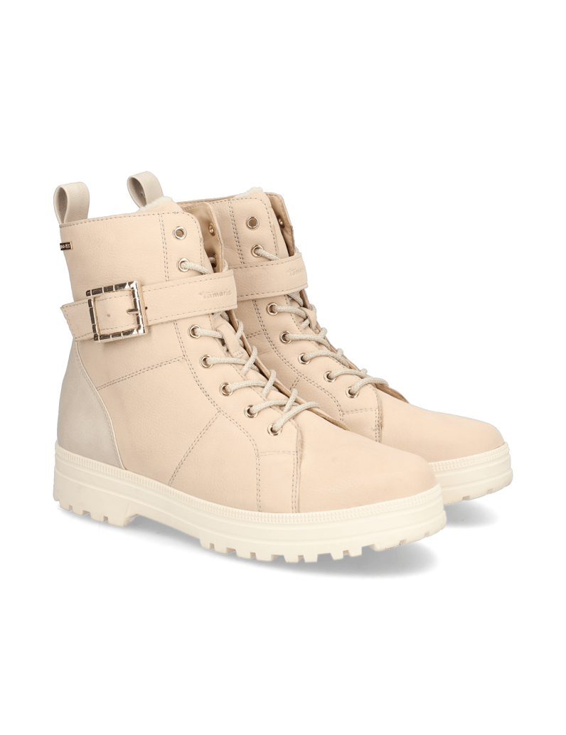 TAMARIS-Comfort-Lederkombination-Schnürboot-beige