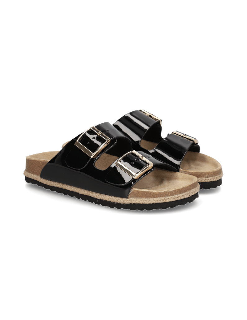 Natura-Synthetik-Lack-Hausschuh-schwarz