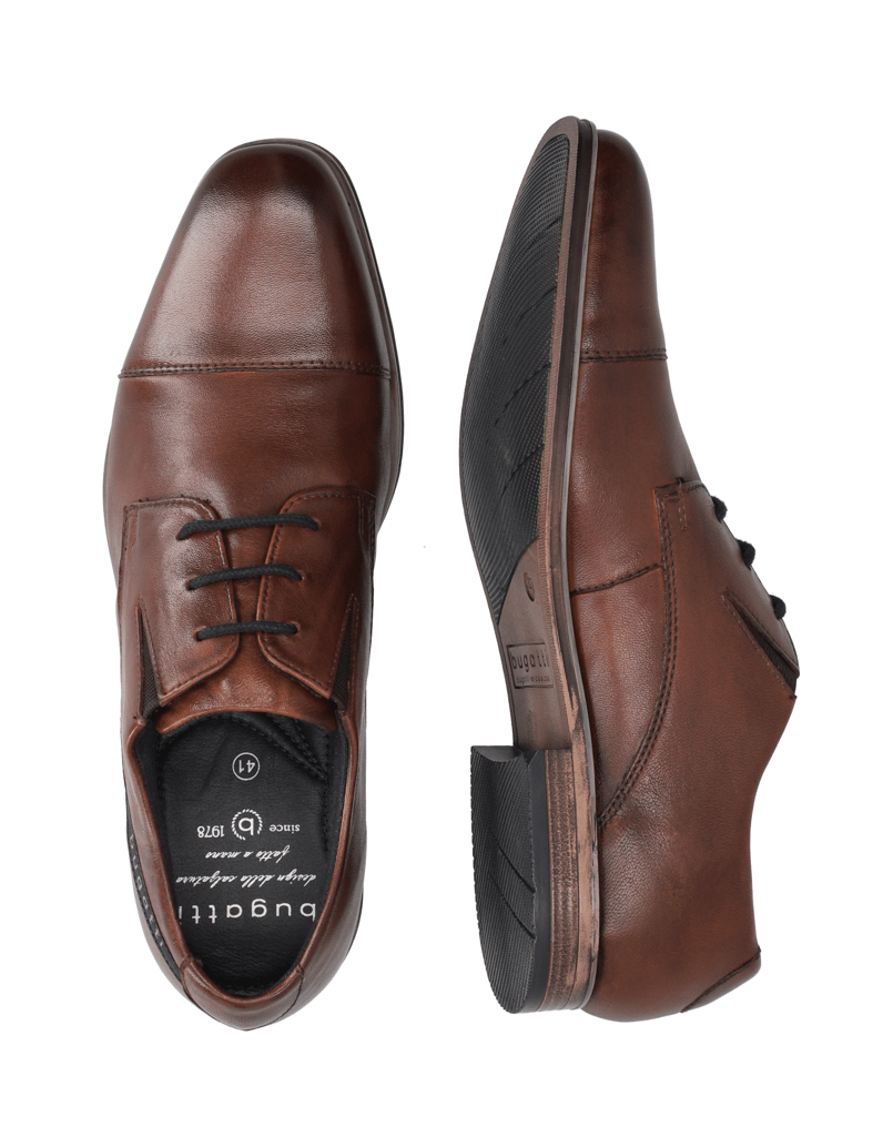 BUGATTI-Glattleder-Schnürer-elegant-braun