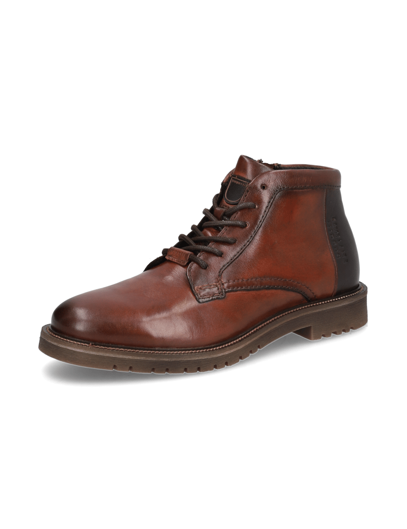 BUGATTI-Glattleder-Schnürstiefelette-cognac