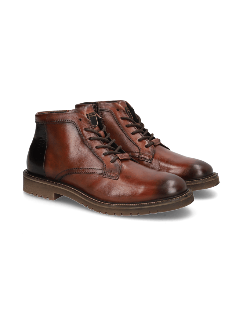 BUGATTI-Glattleder-Schnürstiefelette-cognac