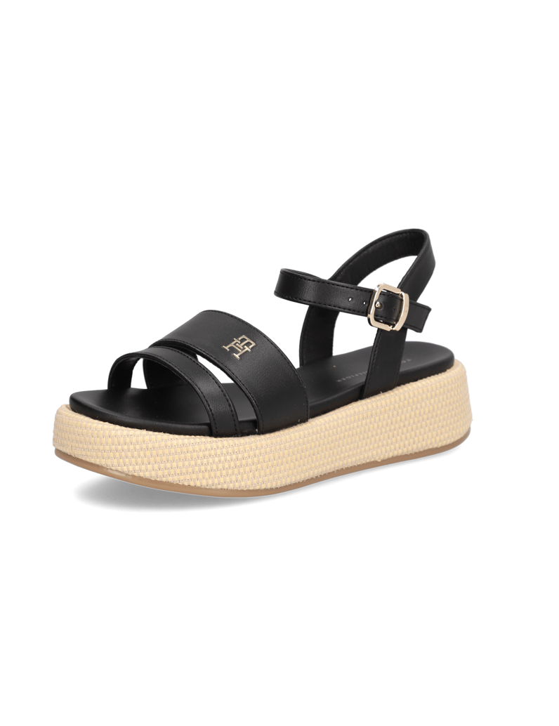 Tommy-Hilfiger-Lederimitat-Sandale-schwarz