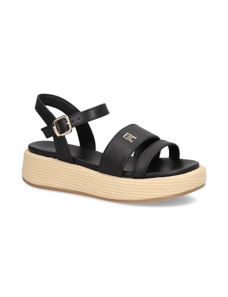 Tommy-Hilfiger-Lederimitat-Sandale-schwarz