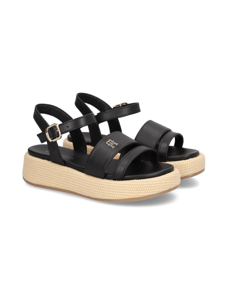 Tommy-Hilfiger-Lederimitat-Sandale-schwarz