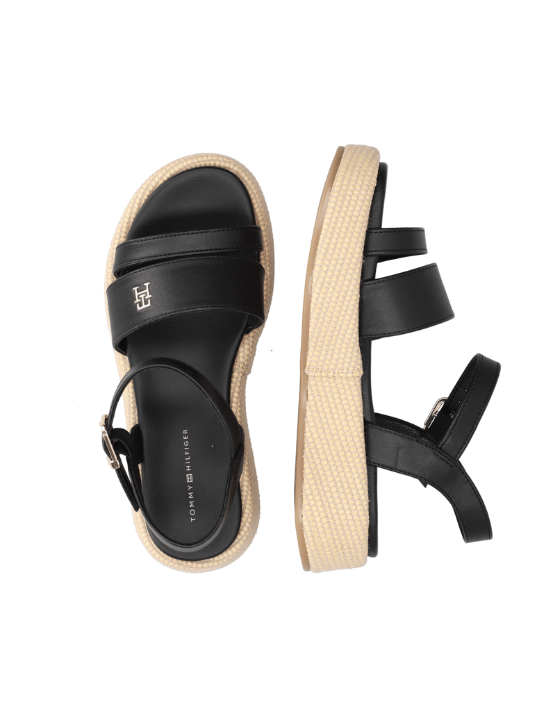 Tommy-Hilfiger-Lederimitat-Sandale-schwarz