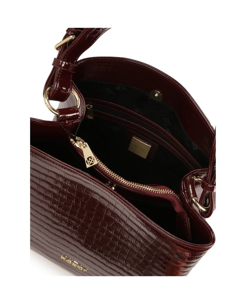 Kazar-Kastanienbraune-Lackhandtasche-mit-exotischem-Muster-rot