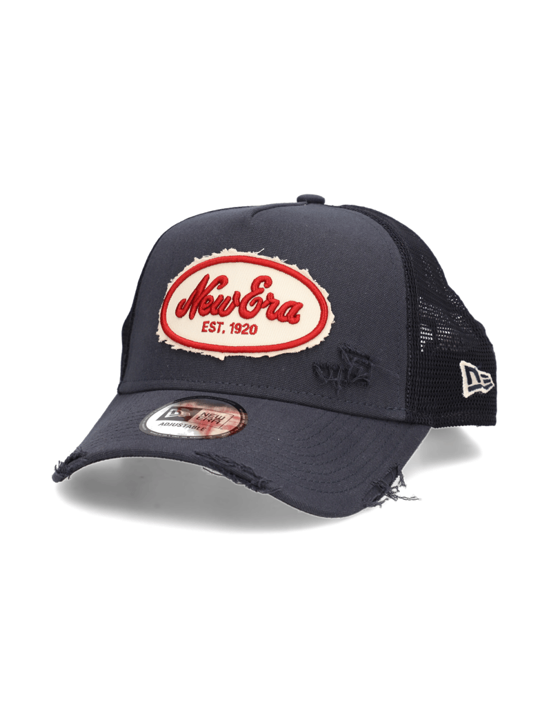 NEW-ERA-OVAL-CANVAS-DISTRESS-TRUCKER-blau