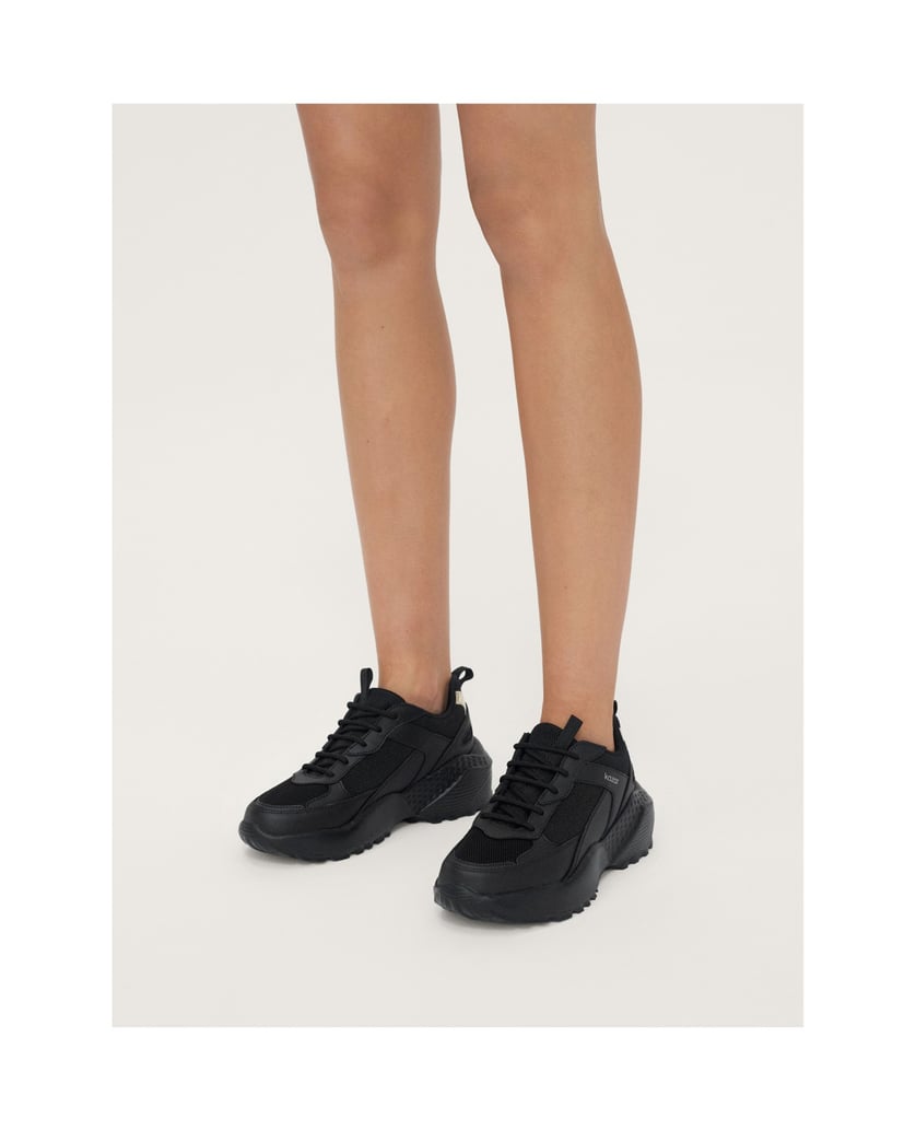 Kazar-Damen-Turnschuhe-aus-Leder-mit-dicker-Sohle-schwarz