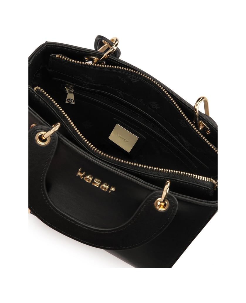 Kazar-Elegante-schwarze-Tasche-mit-Henkeln-und-KAZAR-Monogramm-schwarz