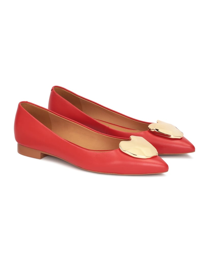 Kazar-Rote-elegante-Ballerinas-mit-Goldverzier