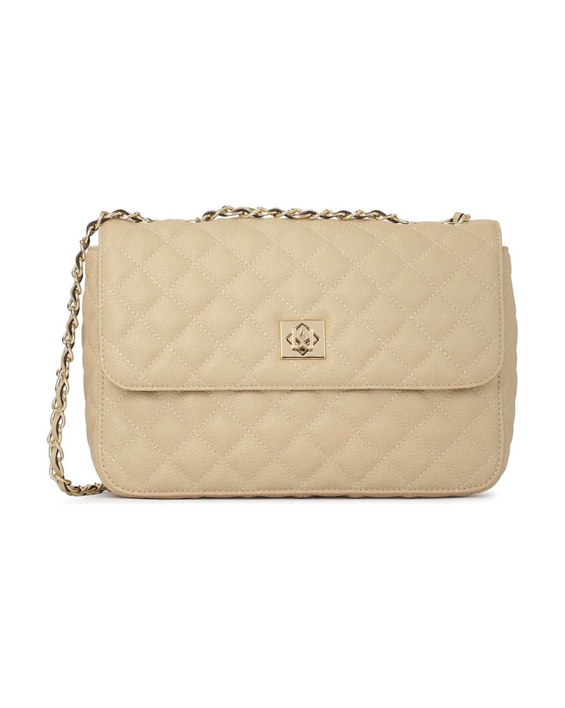 Kazar-Beigefarbene-Lederhandtasche-mit-auffälligem-Steppmuster-beige