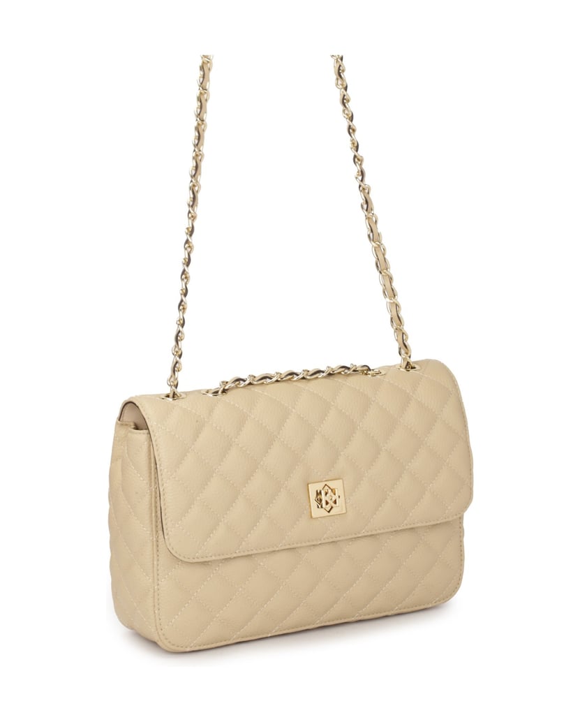 Kazar-Beigefarbene-Lederhandtasche-mit-auffälligem-Steppmuster-beige