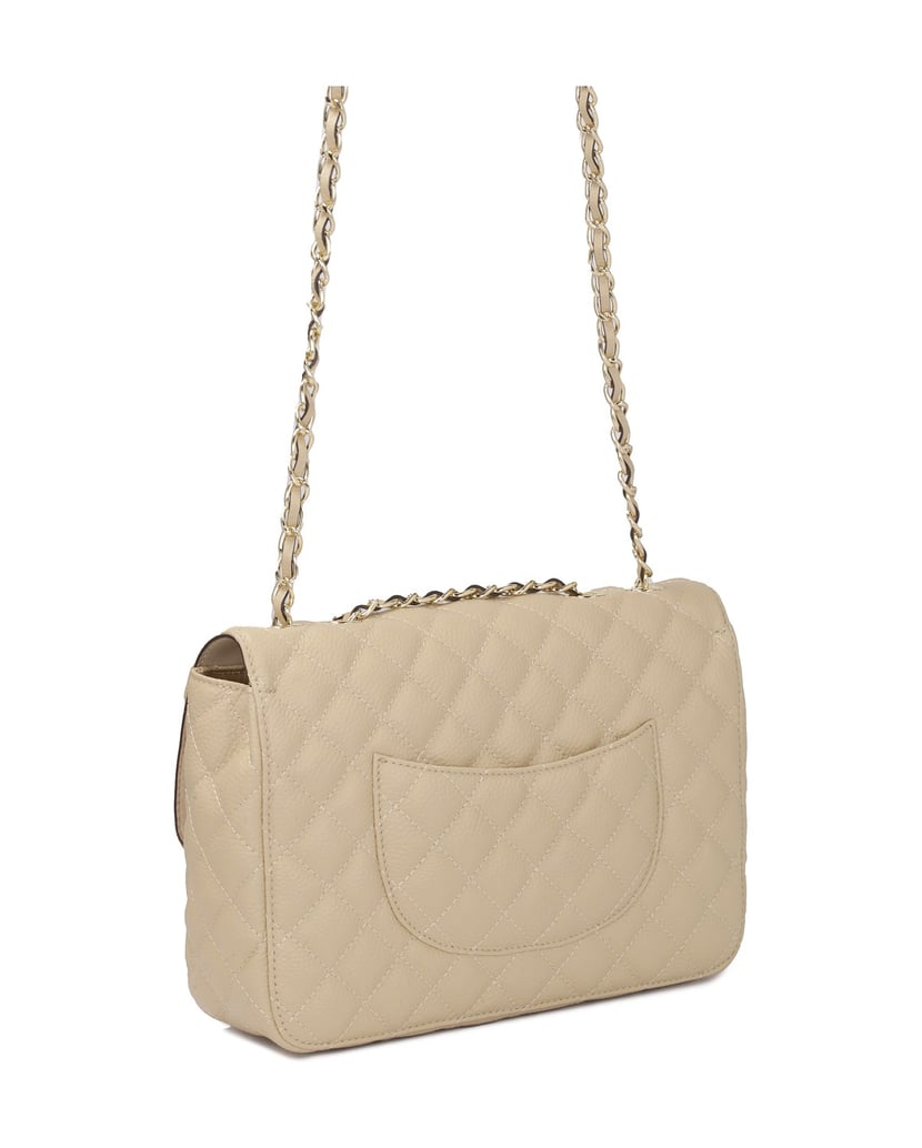 Kazar-Beigefarbene-Lederhandtasche-mit-auffälligem-Steppmuster-beige