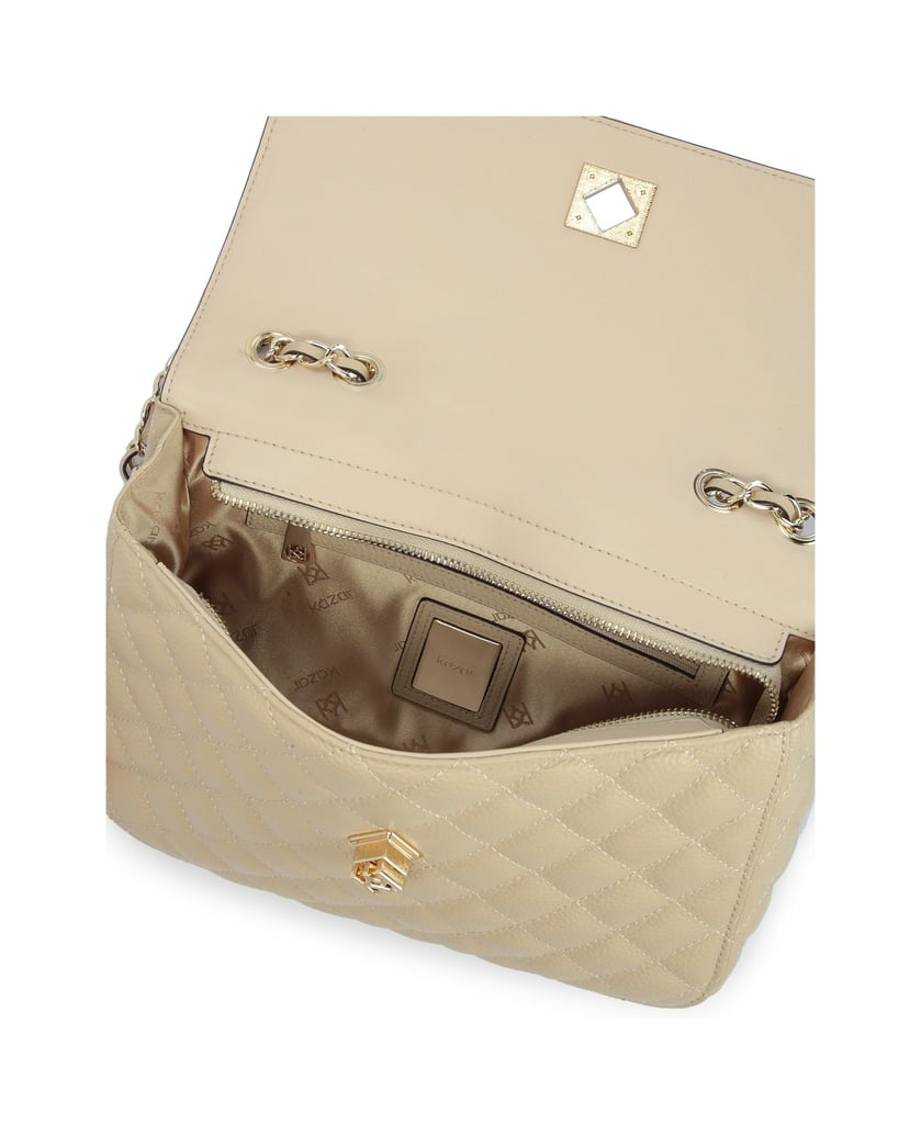 Kazar-Beigefarbene-Lederhandtasche-mit-auffälligem-Steppmuster-beige