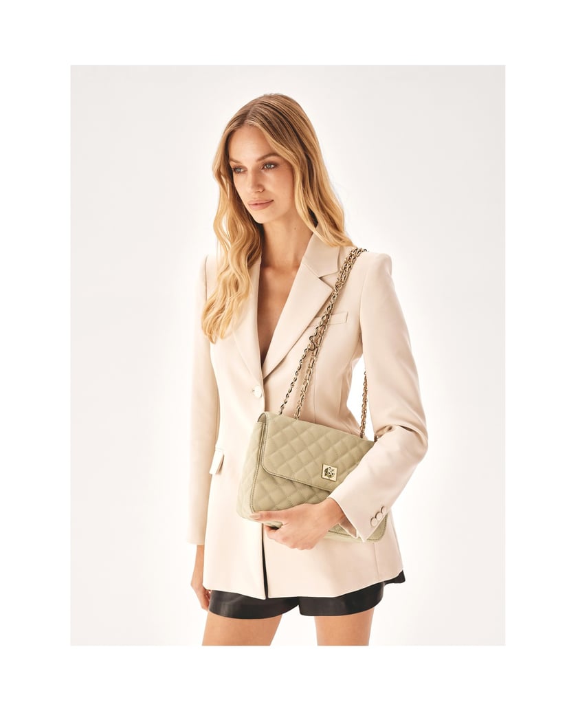 Kazar-Beigefarbene-Lederhandtasche-mit-auffälligem-Steppmuster-beige