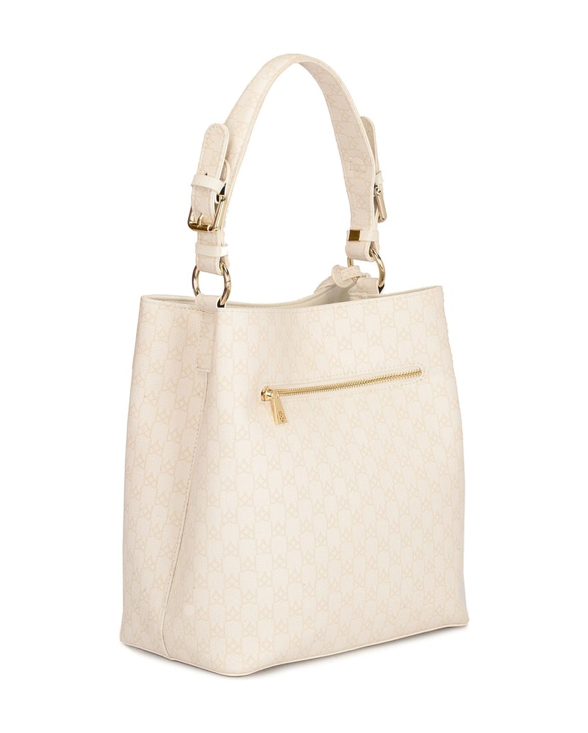 Kazar-Lederhandtasche-mit-beigem-Aufdruck-weiss