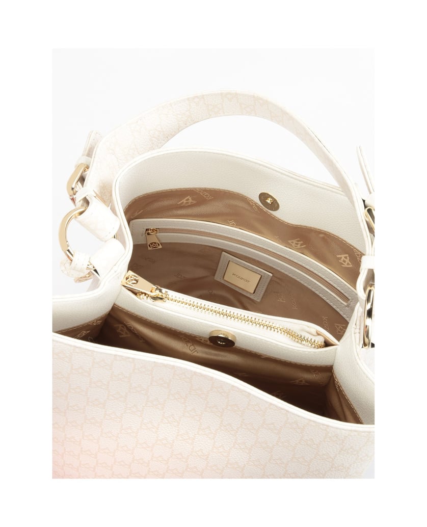 Kazar-Lederhandtasche-mit-beigem-Aufdruck-weiss