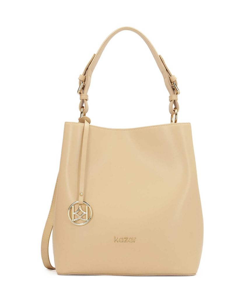 Kazar-Elegante-Hand--und-Umhängetasche-aus-Leder-beige