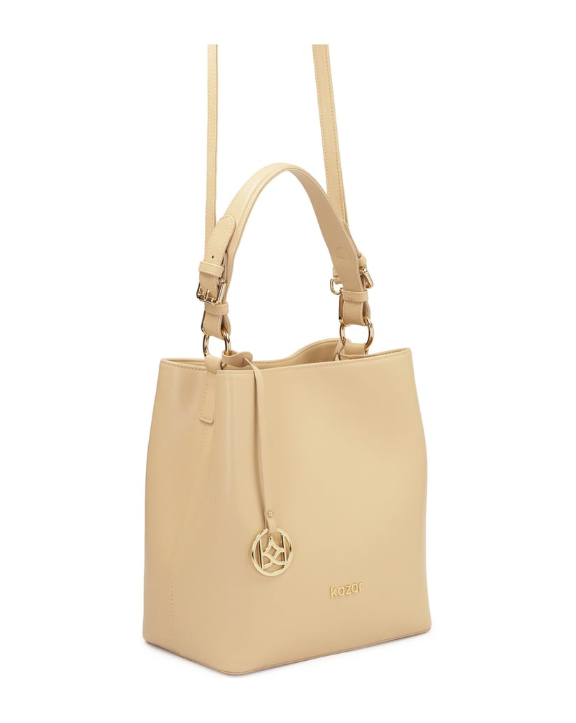 Kazar-Elegante-Hand--und-Umhängetasche-aus-Leder-beige