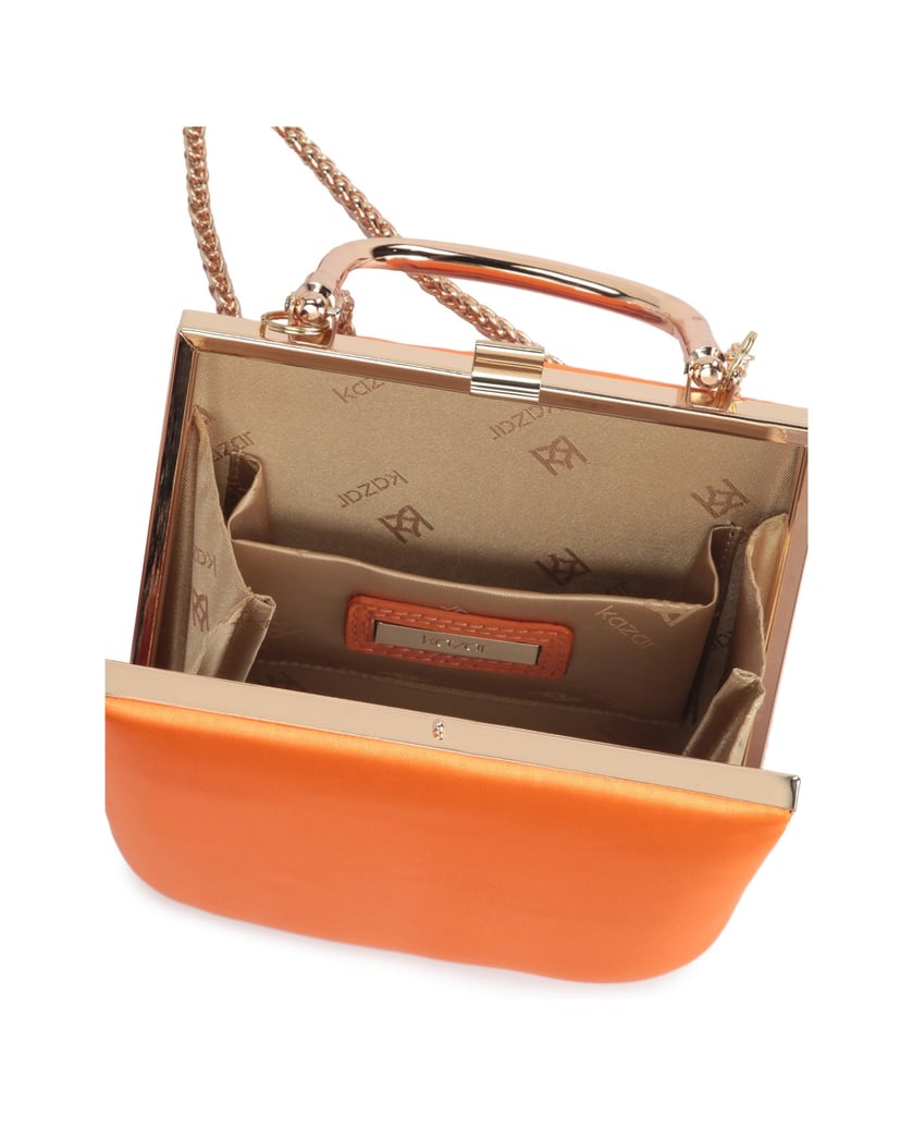 Kazar-Orangefarbene-Clutch-Box-Tasche-an-goldener-Kette