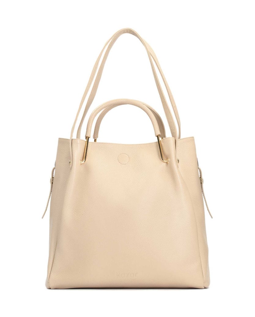 Kazar-Ledertasche-mit-Metallgriffen-beige