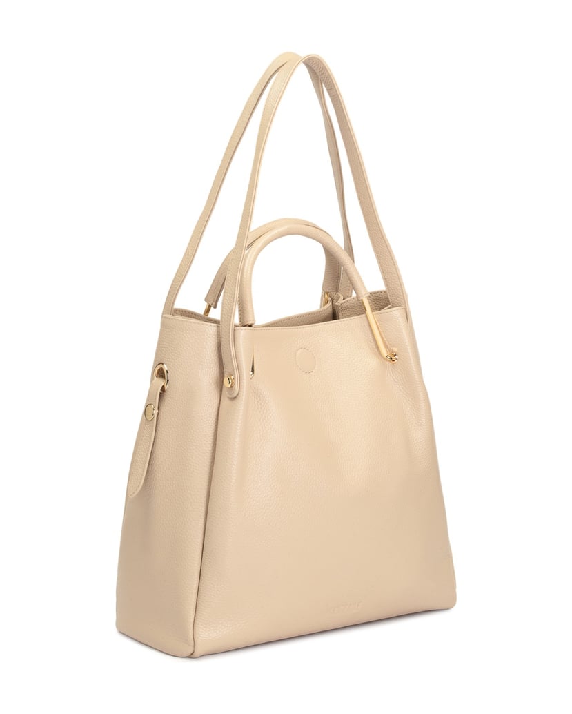 Kazar-Ledertasche-mit-Metallgriffen-beige