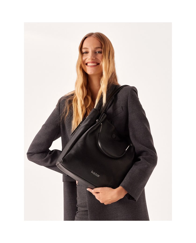 Kazar-Geräumige-schwarze-Handtasche-mit-Doppel