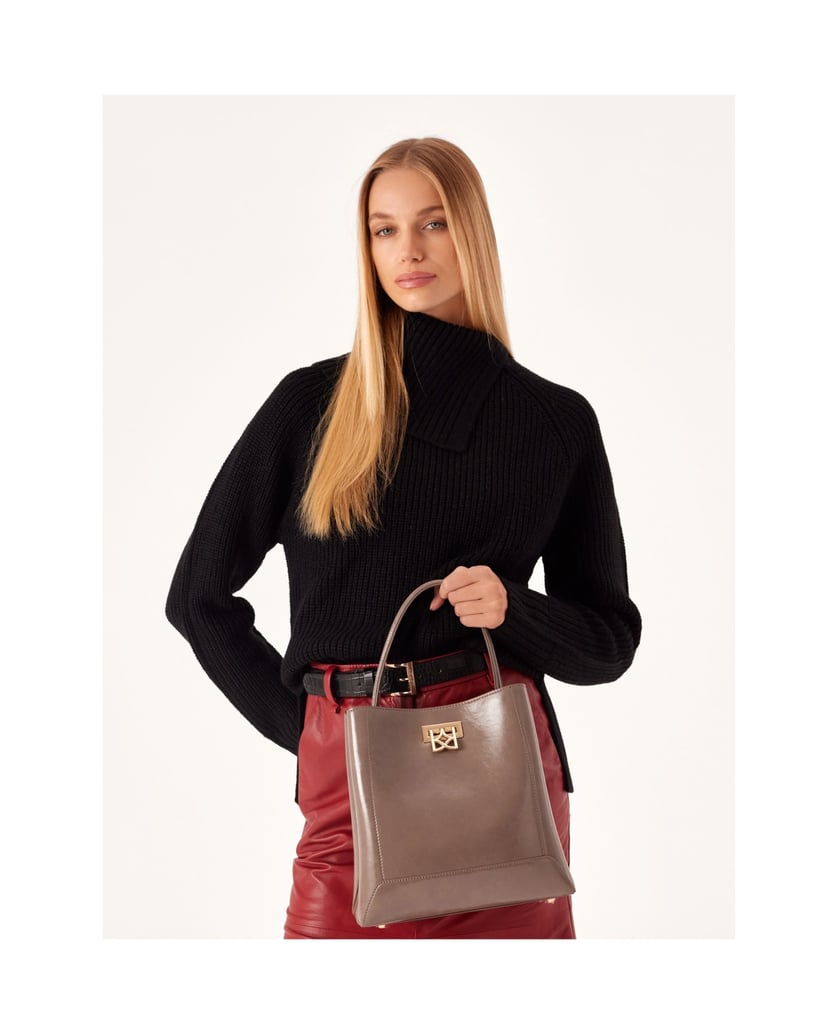 Kazar-Graue-Lederhandtasche-mit-eleganter-Schl