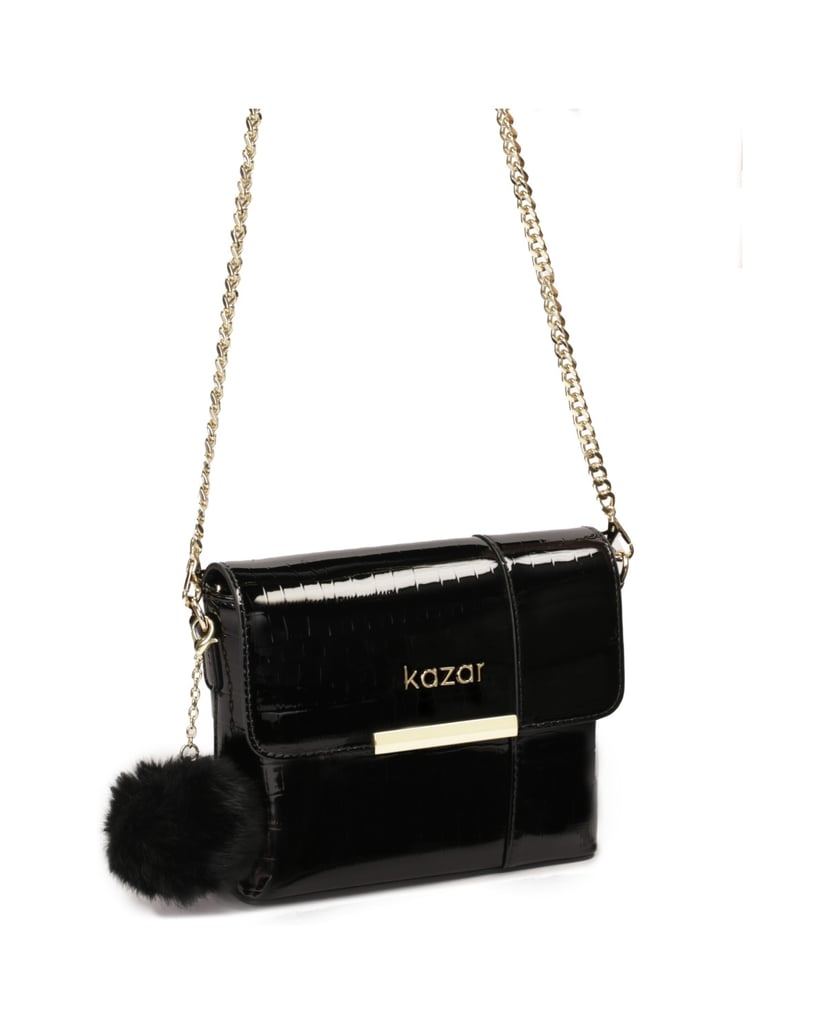 Kazar-Kleine-Lackketten-Handtasche-schwarz