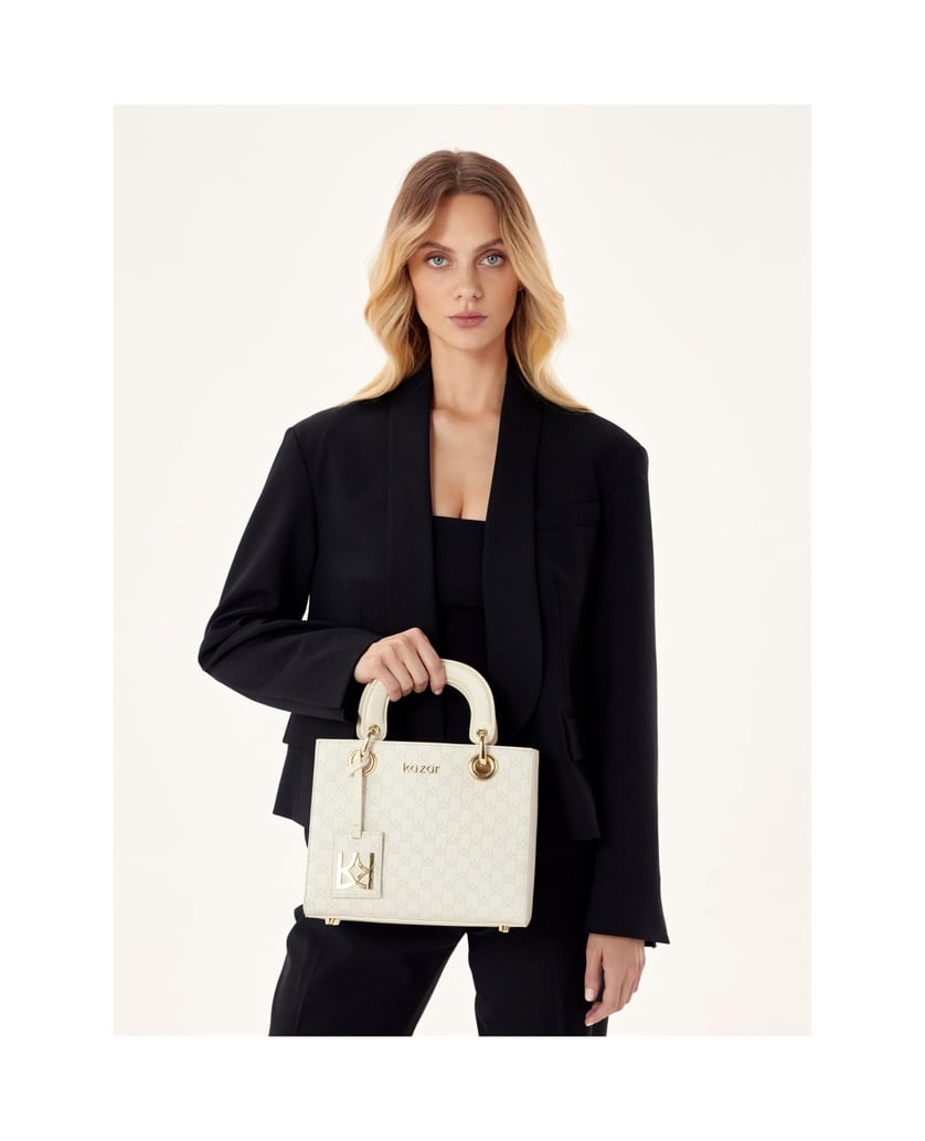Kazar-Gemusterte-Tasche-aus-hellem-Leder-weiss