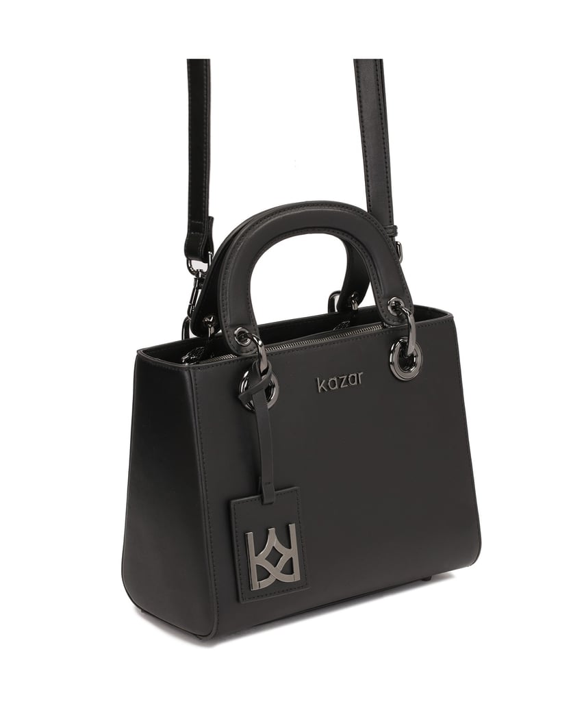 Kazar-Gepolsterte-Lederhandtasche-mit-Griffen-schwarz