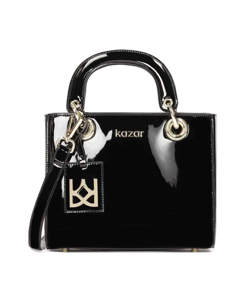 Kazar-Schwarz-lackierte-Handtasche-mit-Griffen-und-Riemen-schwarz