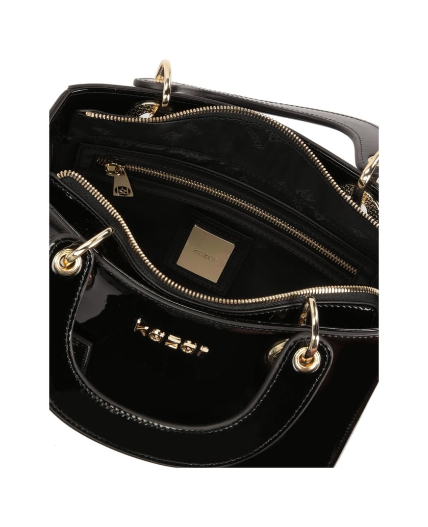 Kazar-Schwarz-lackierte-Handtasche-mit-Griffen-und-Riemen-schwarz