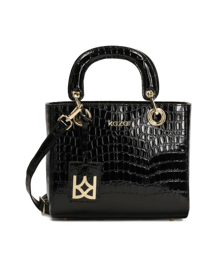 Kazar-Elegante-Lederhandtasche-mit-aufgedruckten-Griffen-schwarz