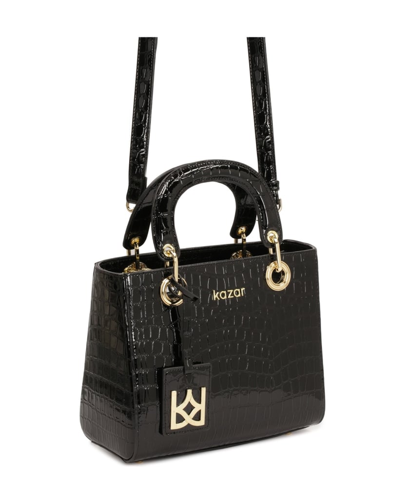 Kazar-Elegante-Lederhandtasche-mit-aufgedruckten-Griffen-schwarz
