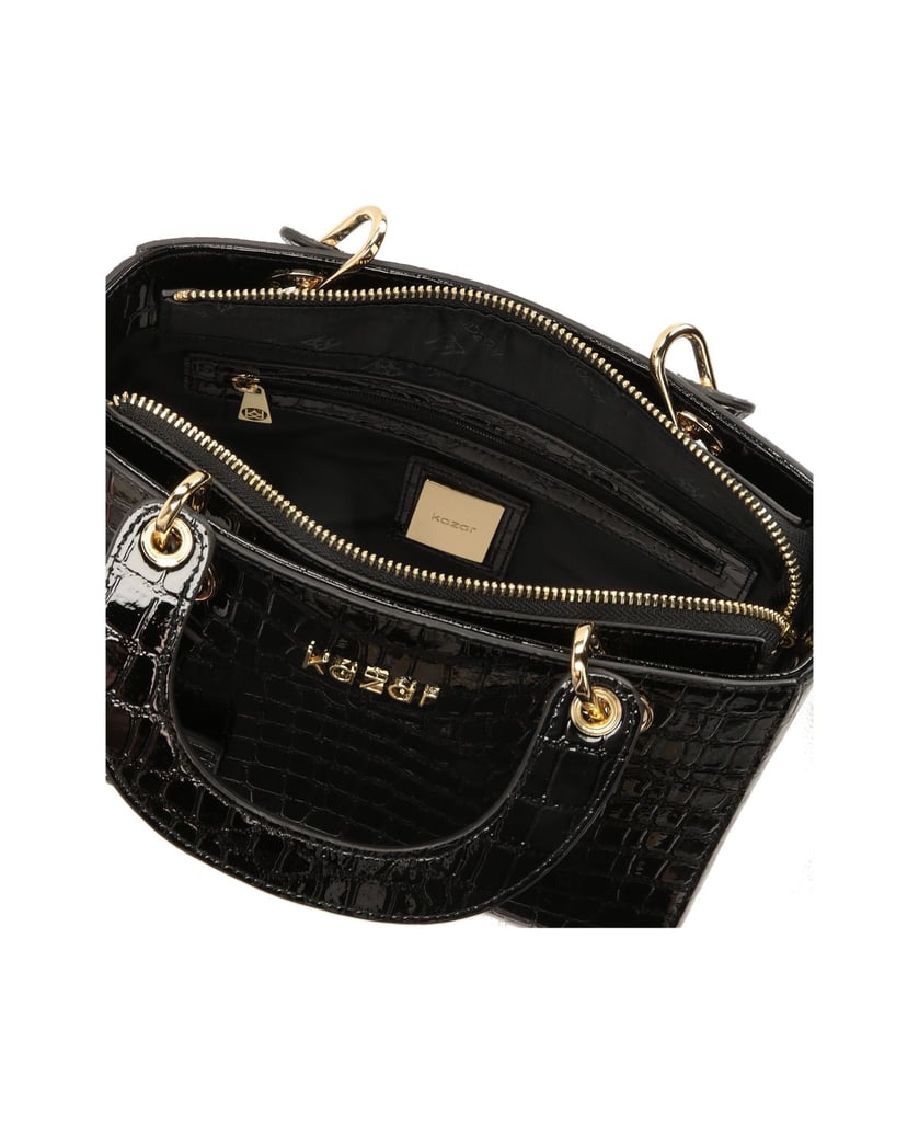 Kazar-Elegante-Lederhandtasche-mit-aufgedruckten-Griffen-schwarz